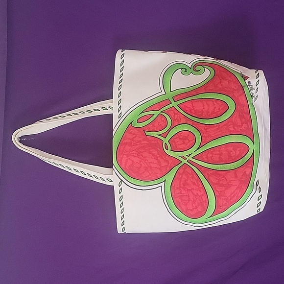 Brighton Handbags - Brighton Christmas Joy Cardinal with mistletoe handprints canvas tote bag